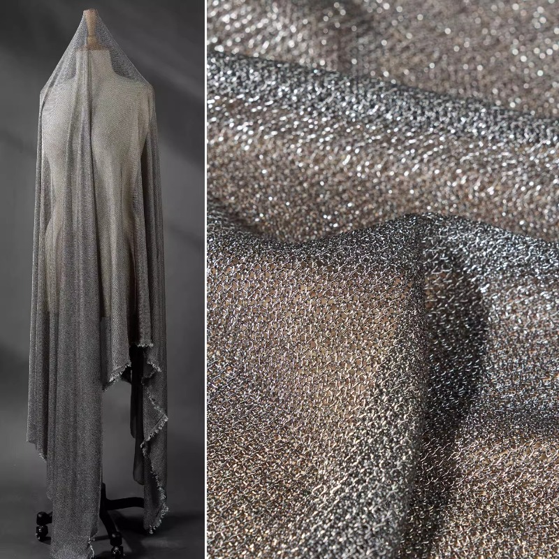 Crystal Mesh Fabric - Светло-серая ткань с металлизированной нитью, эластичная