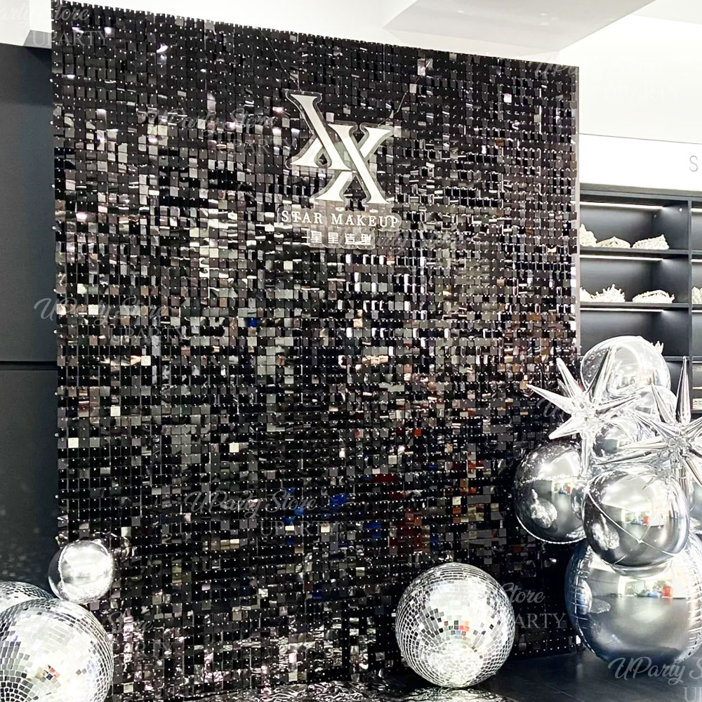 Sequin Fabric Panel - Черный мерцающий настенный фон 12/16/24 шт.